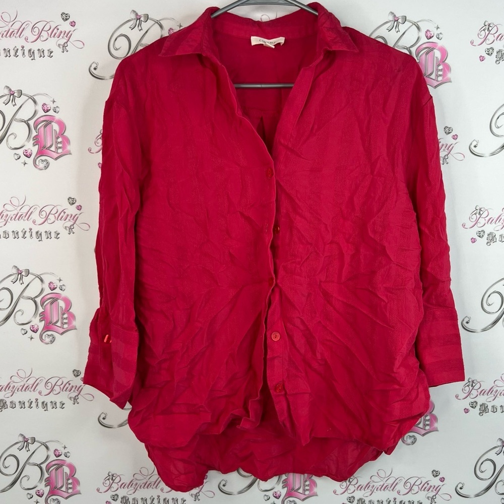 Como blu button down collared long sleeve shirt bright Red Button-Up Blouse